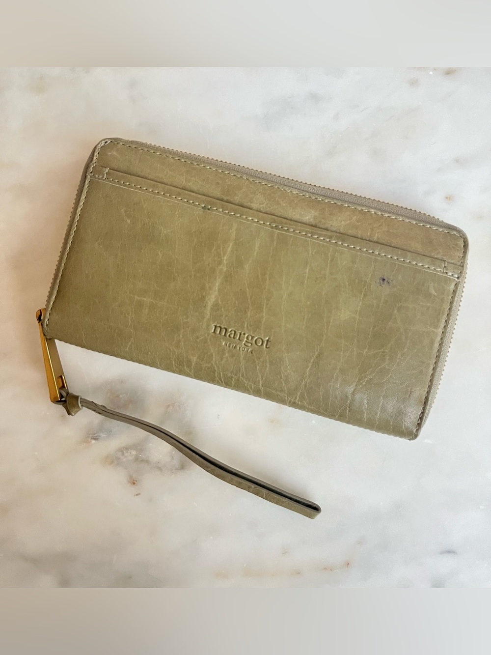 Margot green leather zip wallet